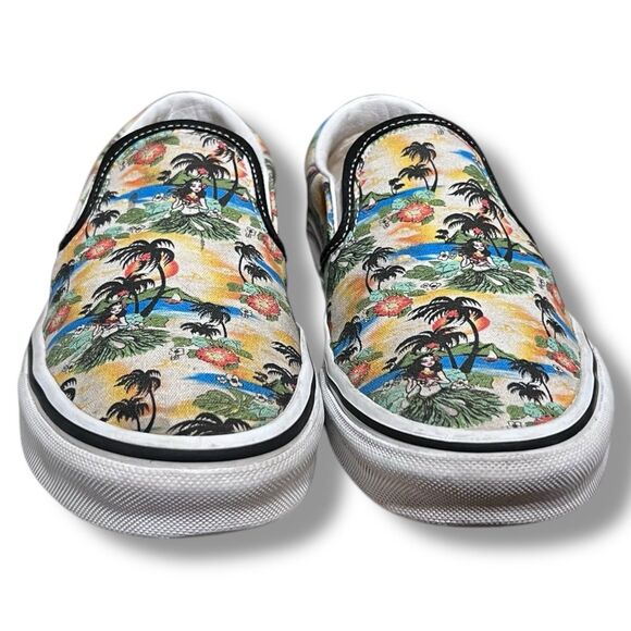 Vans Classic Slip-On Aloha Hawaiian Black True White Sneaker Women's Size 7 - Picture 3 of 11